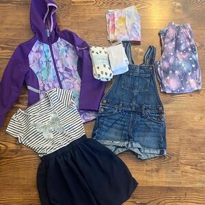 Free Country Purple Kids Jacket PJ DRESS Overalls Tights Bundle Size 7/8